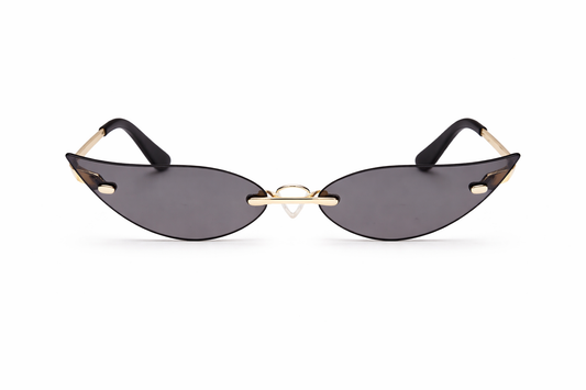 Lunettes de soleil sans monture pour femme – Design « Feuilles de saule » – Monture métallique – Style mode – Couleur unie – Verres effet « Océan » – Protection UV400 – Idéales pour les soirées