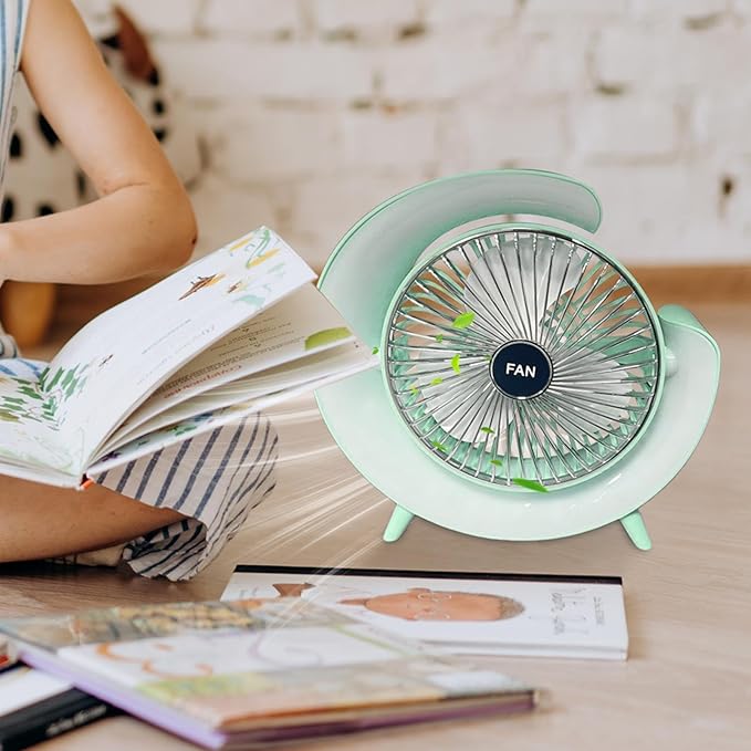 Petit ventilateur de bureau | Ventilateur de table compact 1800 mAh rechargeable par USB - Ventilateur personnel puissant avec éclairage RGB, idéal pour les chaudes journées d'été