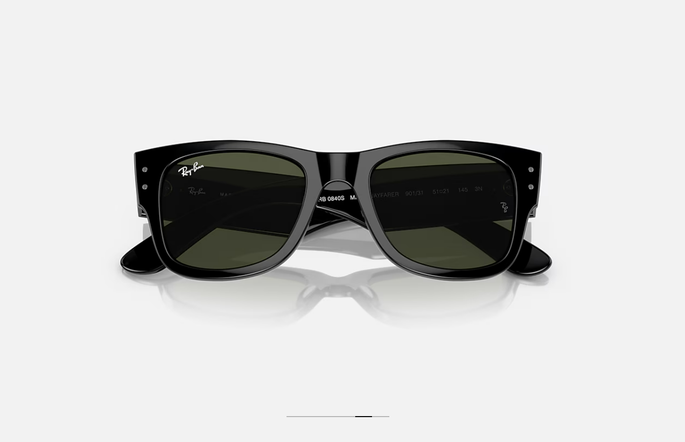 Ray-Ban RB0840S Mega Wayfarer – Monture Noire & Verres Vert G-15