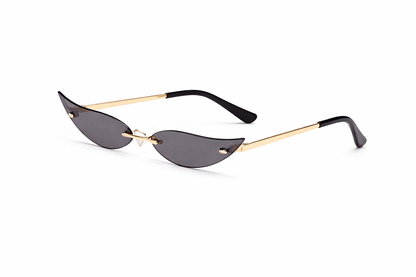 Lunettes de soleil sans monture pour femme – Design « Feuilles de saule » – Monture métallique – Style mode – Couleur unie – Verres effet « Océan » – Protection UV400 – Idéales pour les soirées