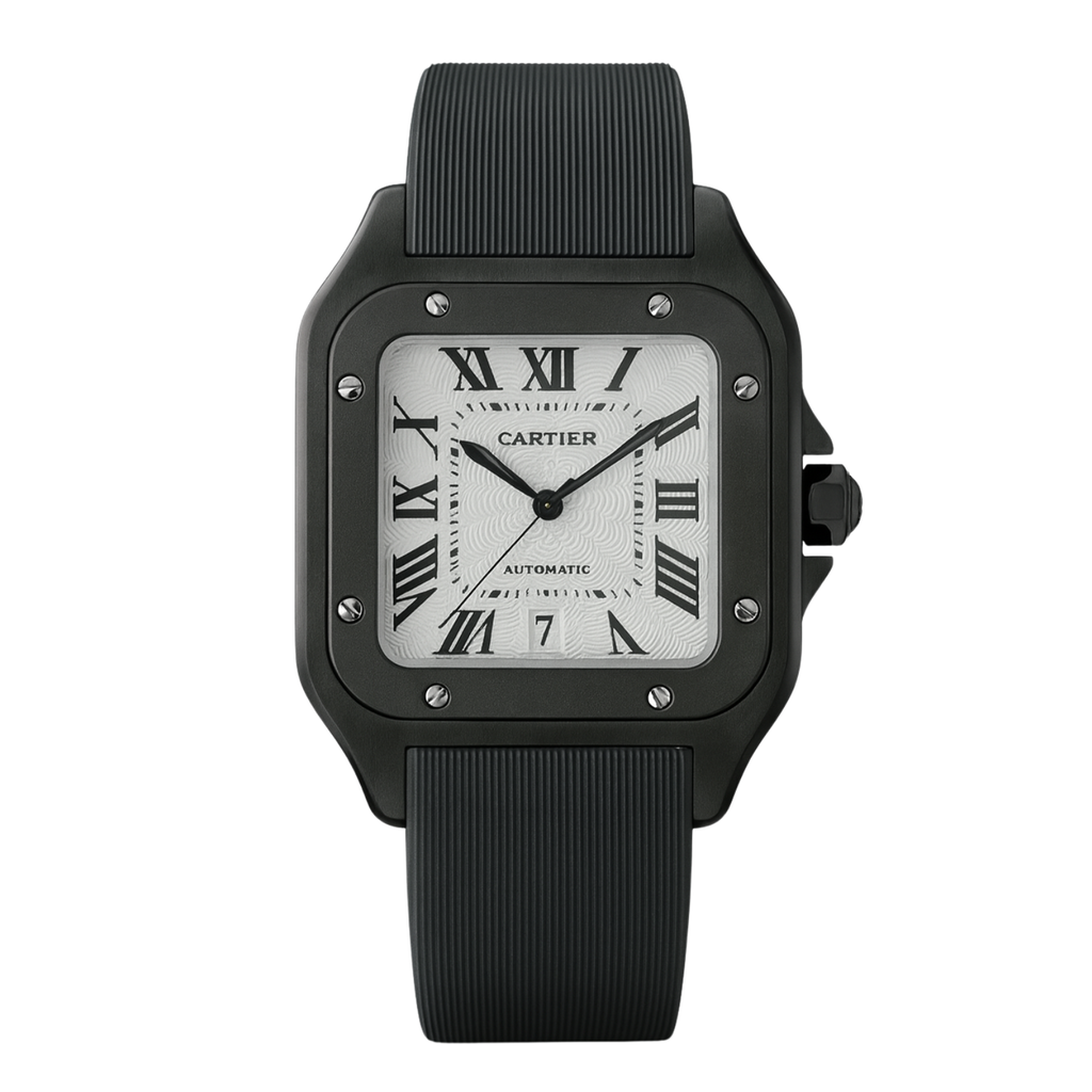 Montre Cartier Santos – Cadran Noir & Boîtier Argent | Élégance Moderne