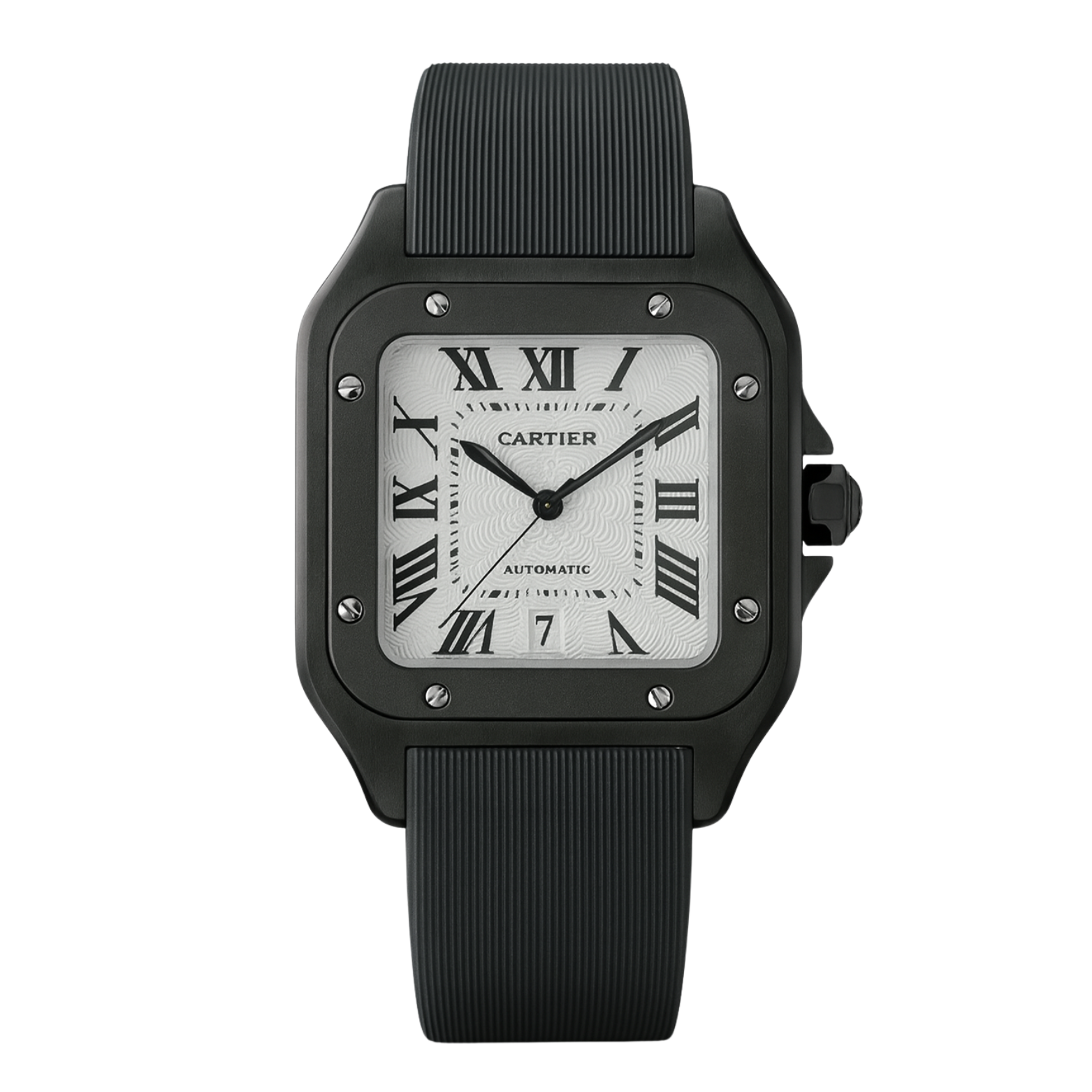 Montre Cartier Santos – Cadran Noir & Boîtier Argent | Élégance Moderne