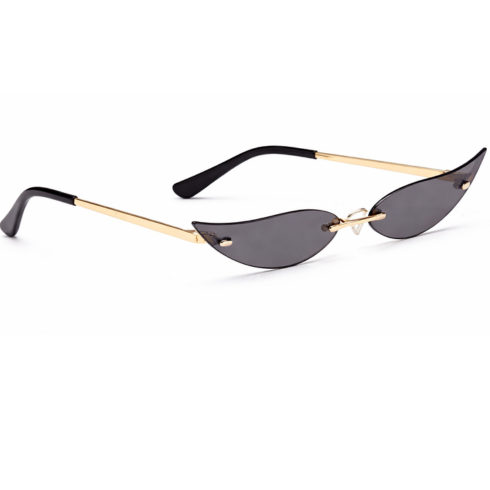 Lunettes de soleil sans monture pour femme – Design « Feuilles de saule » – Monture métallique – Style mode – Couleur unie – Verres effet « Océan » – Protection UV400 – Idéales pour les soirées