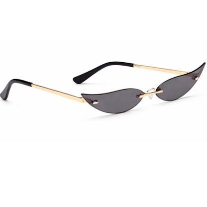 Lunettes de soleil sans monture pour femme – Design « Feuilles de saule » – Monture métallique – Style mode – Couleur unie – Verres effet « Océan » – Protection UV400 – Idéales pour les soirées