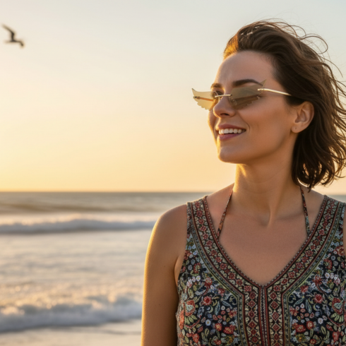 Lunettes de Soleil Ailes d’Ange – Style Futuriste Sans Monture UV400