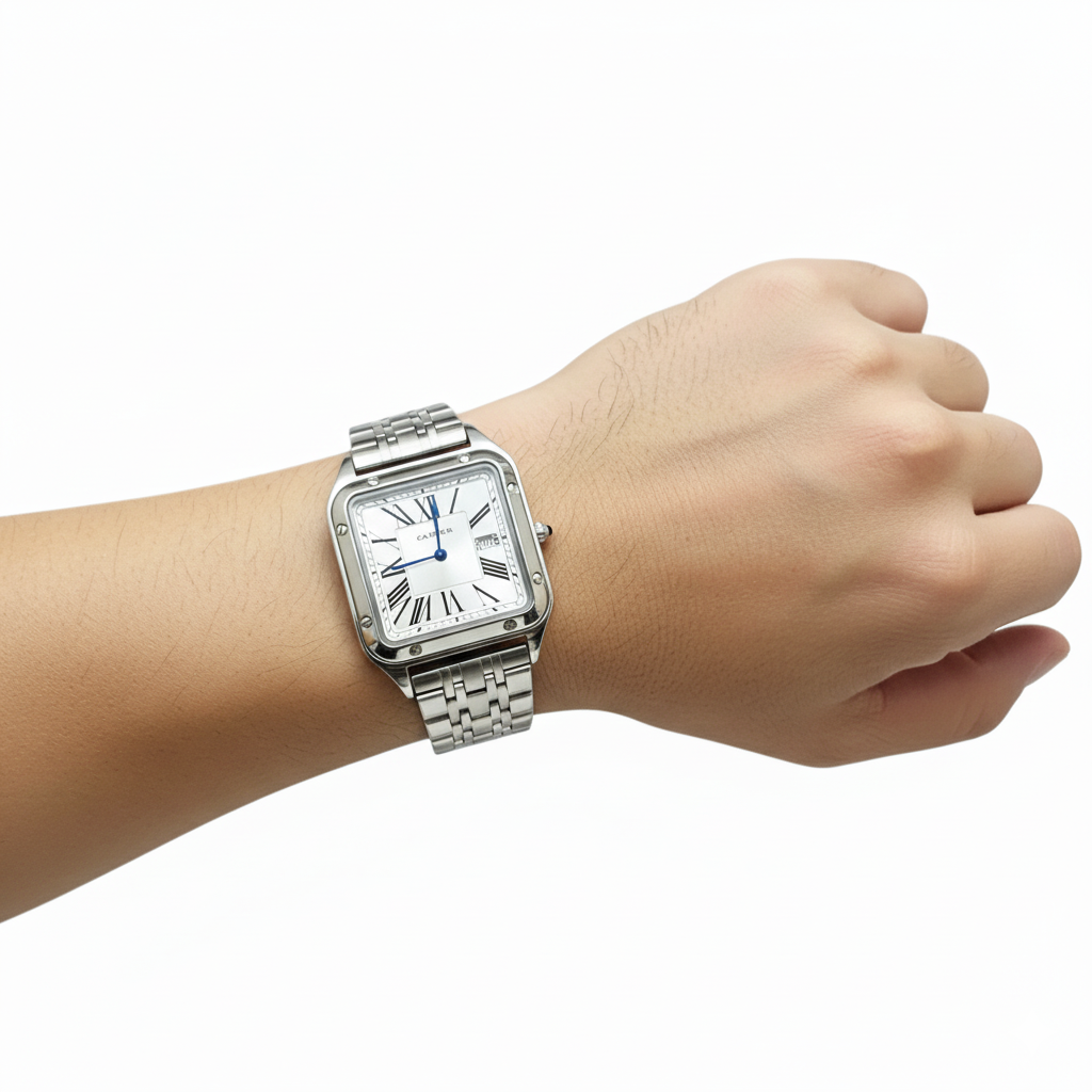 Montre Cartier Style Santos en Acier Inoxydable Argent – Design Classique et Intemporel
