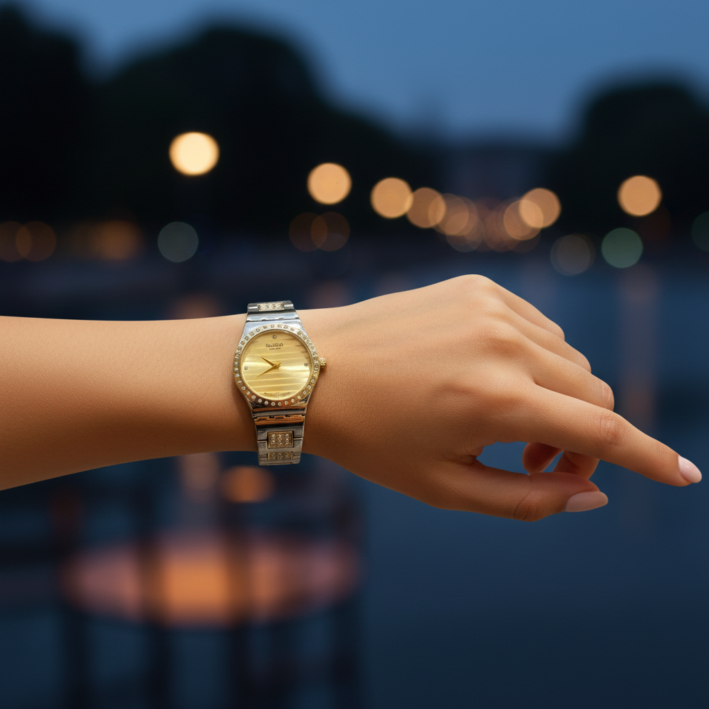 Swatch Gold Crystal Stripes – L’Éclat Doré au Style Contemporain
