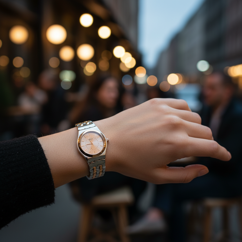 Swatch Champagne Dual Tone – L’Élégance Subtile au Fini Lumineux